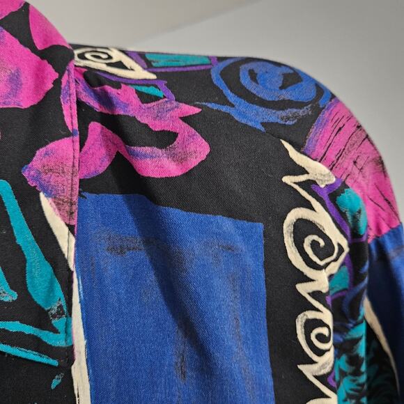 Vintage Jeri Marque Floral Button Front 80s Tunic Top Size 14 Wearable Art - Picture 6 of 11
